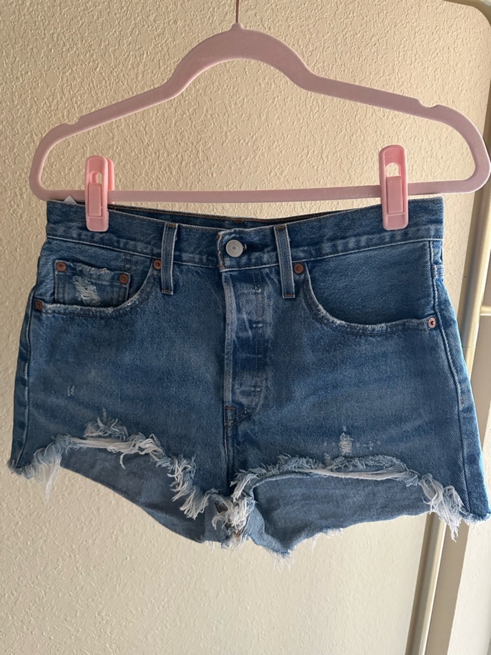 Levi's Distressed Blue High-Waist Denim Shorts